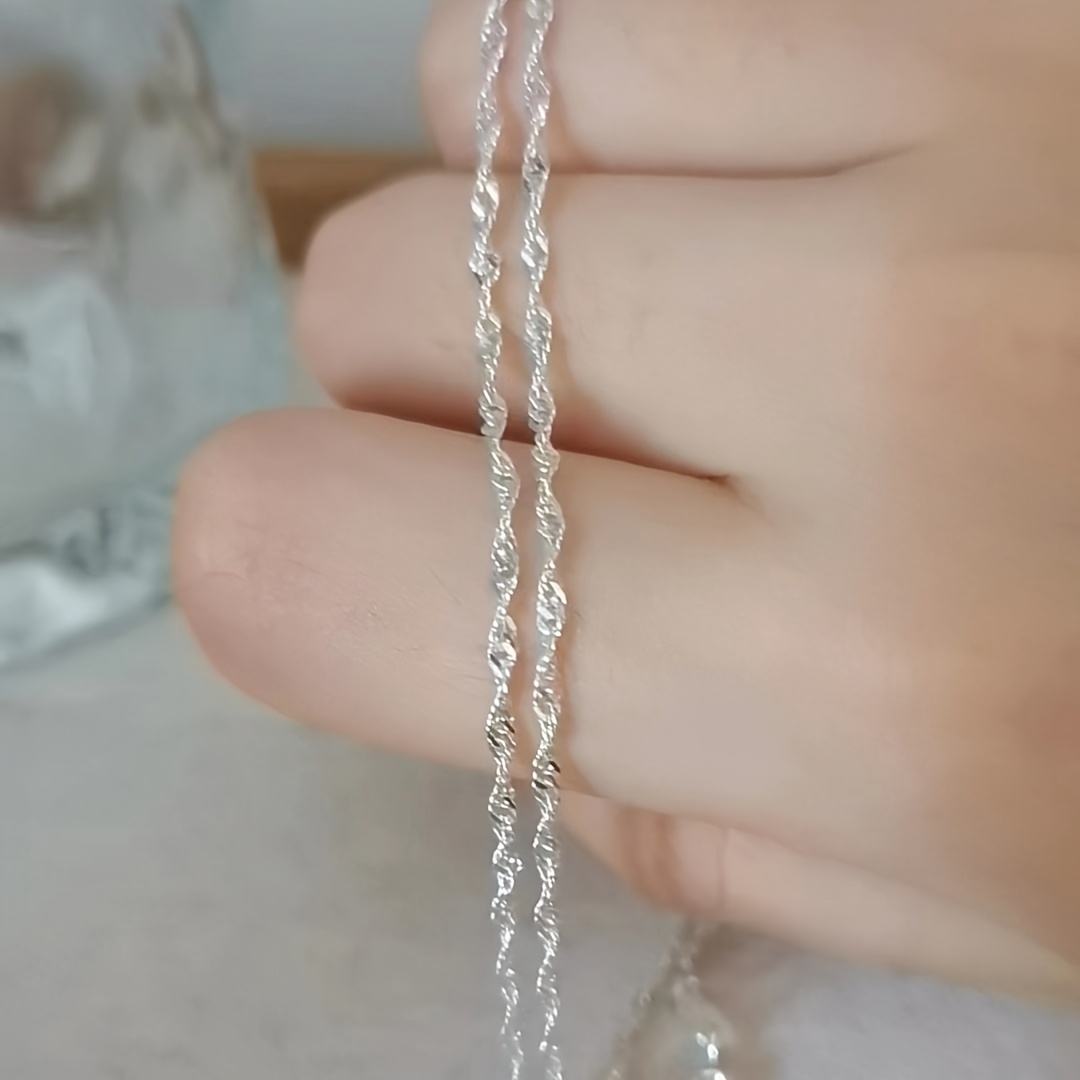 S925 Silvery Wave Chain Necklace, Stylish Choker